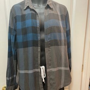 Burberry Blue and Black Plaid Casual Button-Down Shirt